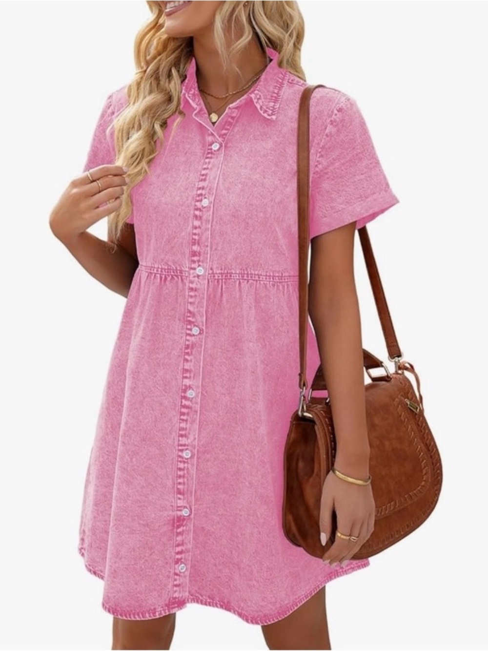 Baltic Born Pink Denim Button Front Babydoll dress
